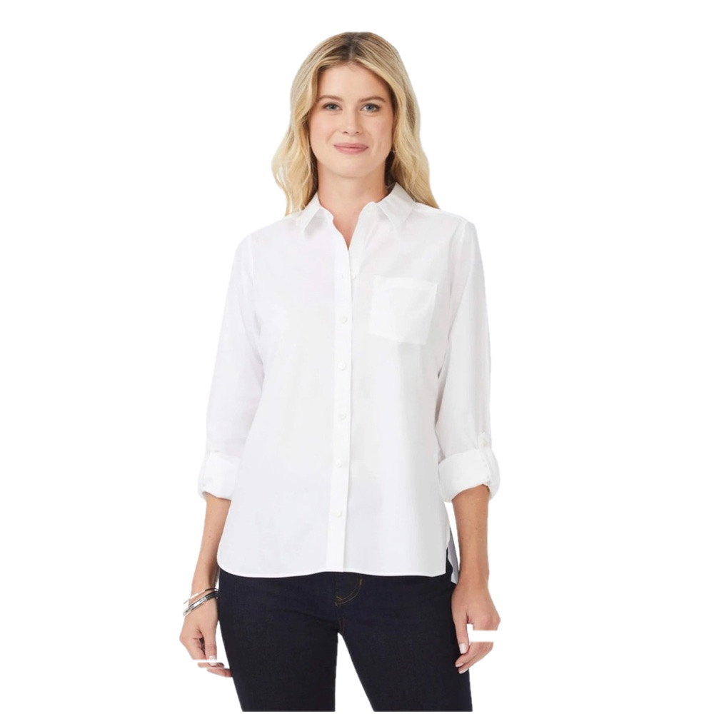 Foxcroft Cole Stretch No Iron Shirt Sz 10 white long sleeve